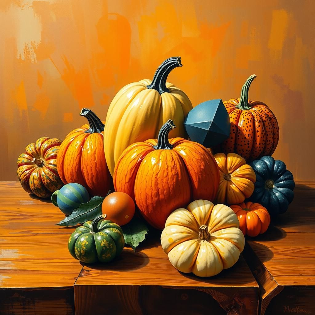 Abstract Pumpkins in Neo-Impressionist Expressionist Style