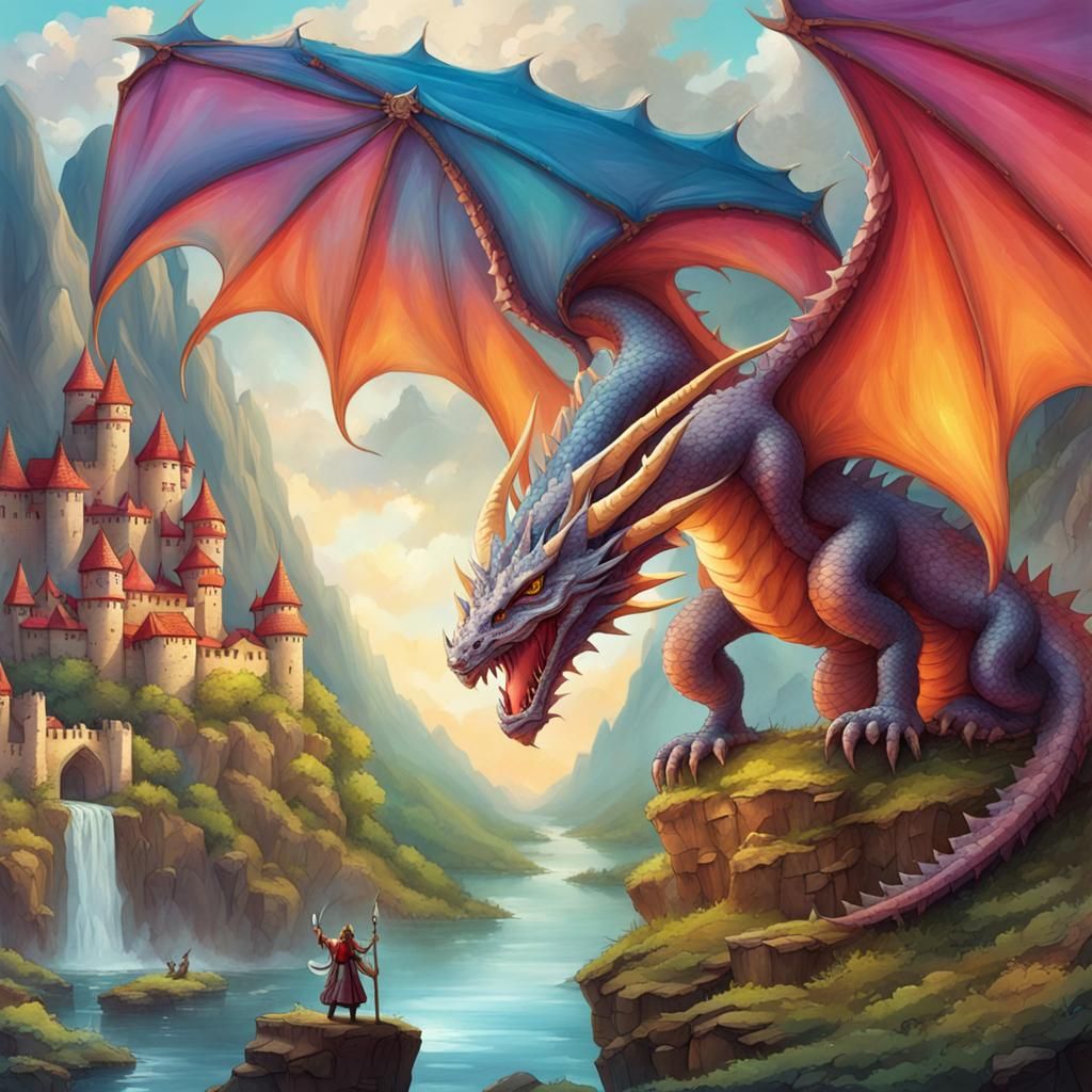 Colorful Fantasy World with Dragons