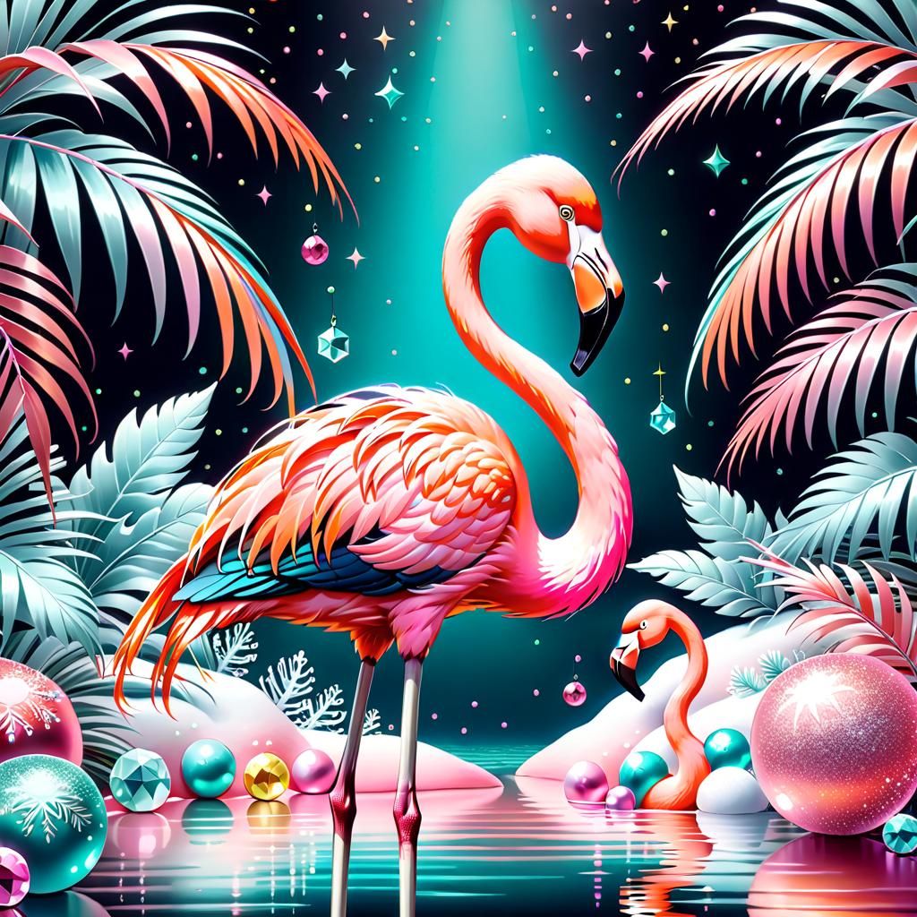 Whimsical Christmas Flamingo in Soft Pastels