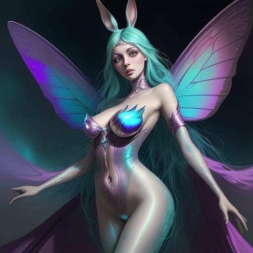 Ethereal Rabbit Goddess in Celestial Attire