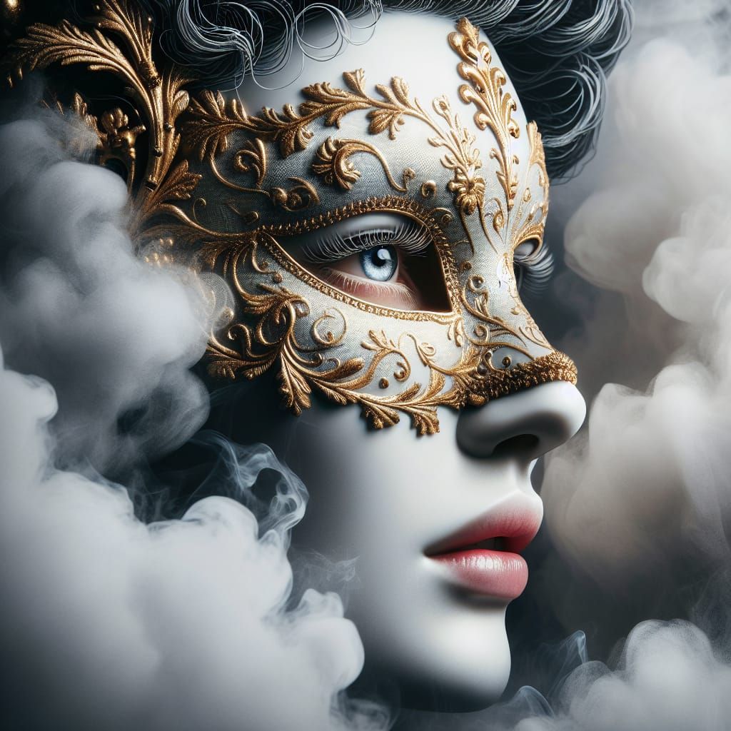 Ethereal Woman with Mask in Romantic Style