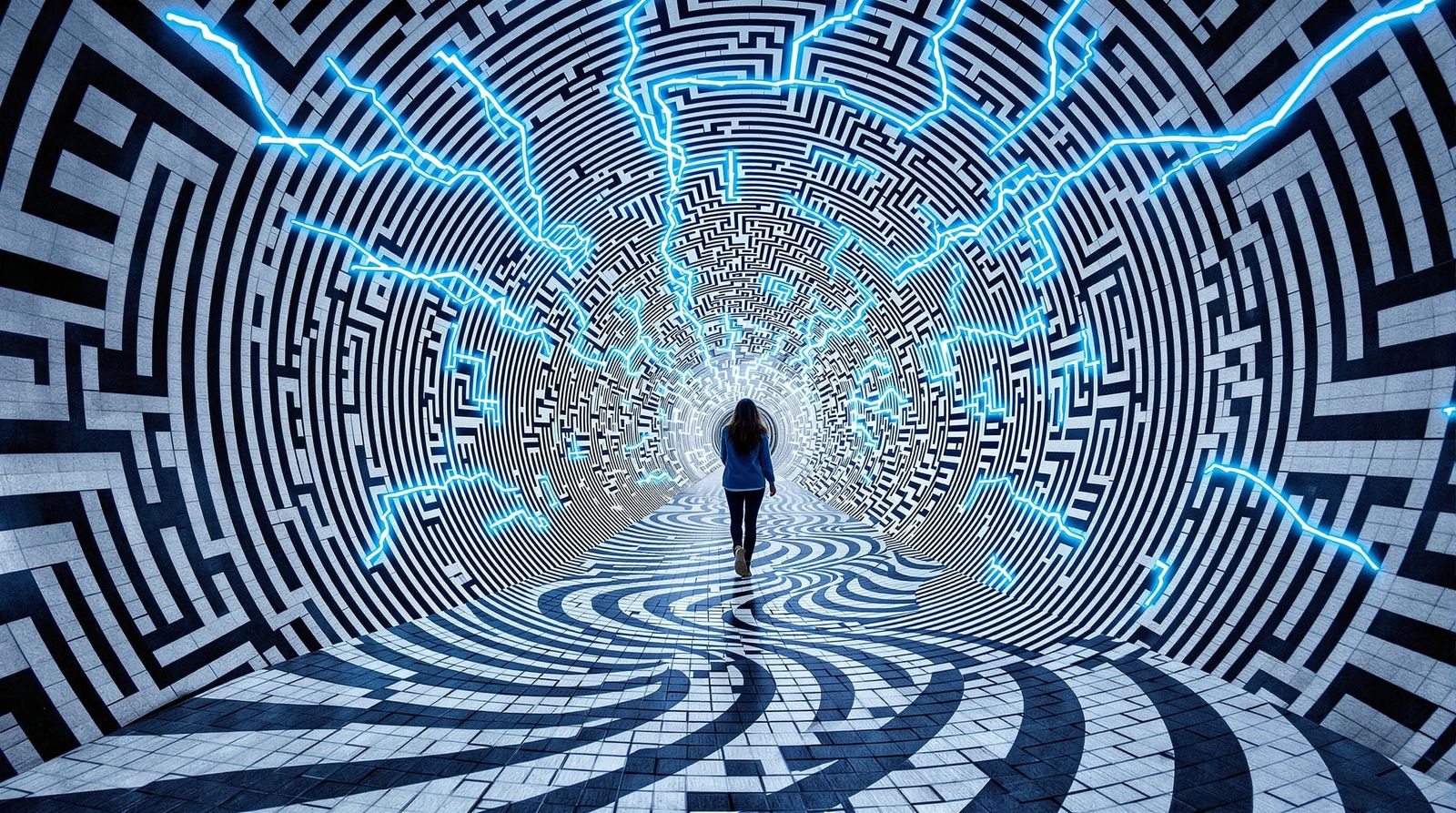 Monochrome Geometric Tunnel with Electric Lightning