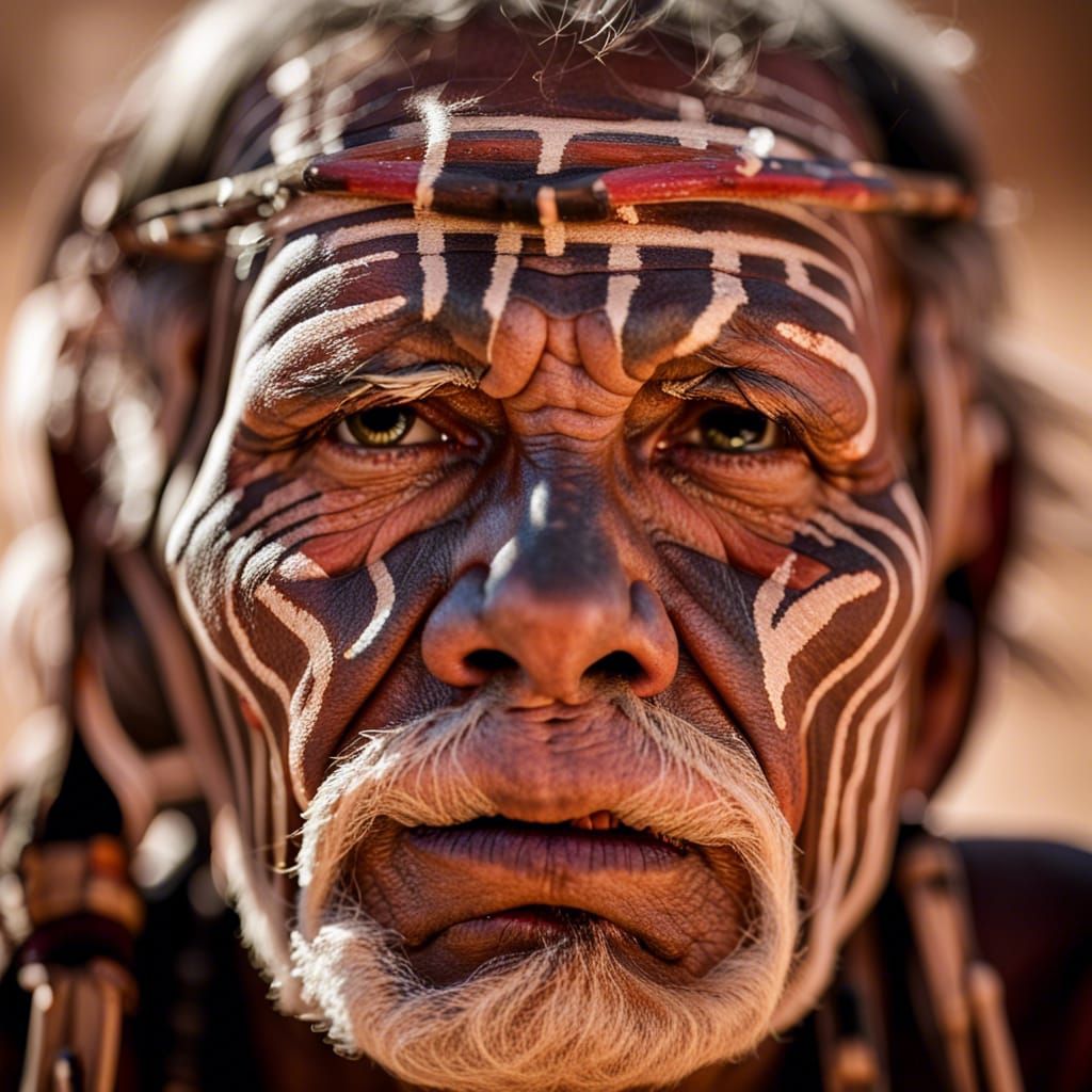 Aboriginal Warrior with War Paint in Desert Setting
