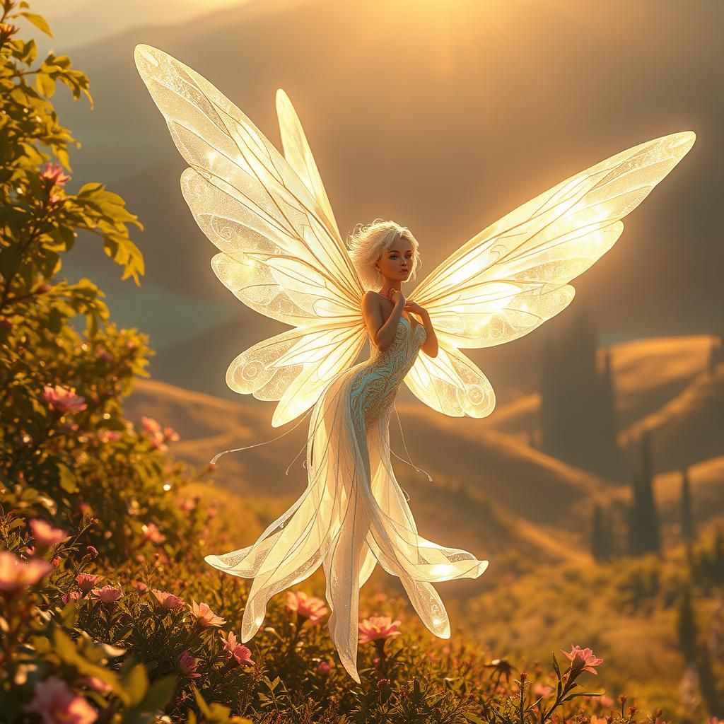 Iridescent Fairy in Dreamy Fantasy Landscape