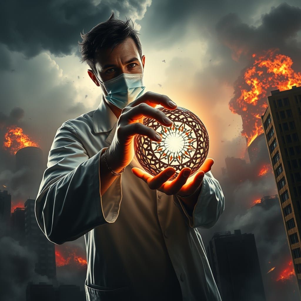 Bioresearch Scientist Holds Pulsating Orb of Destruction Ami...