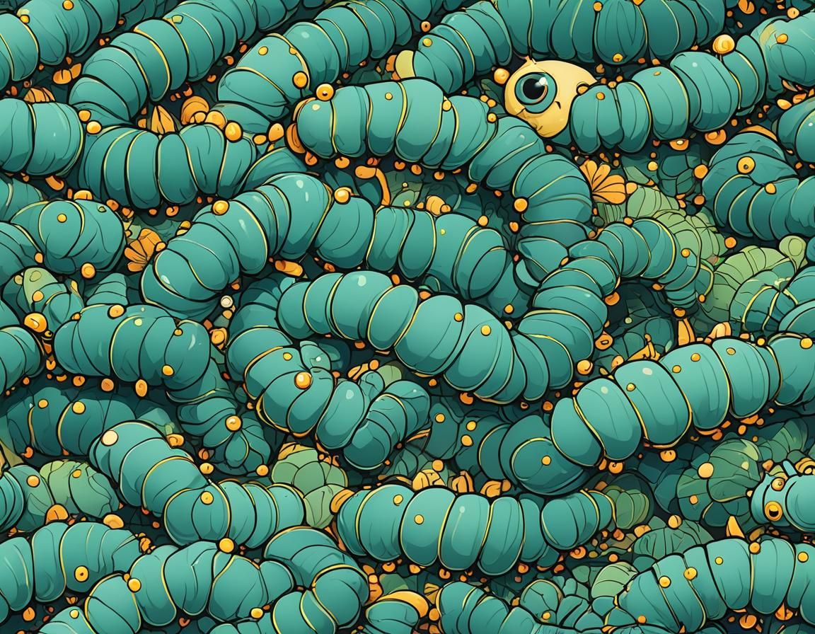 Happy Teal Caterpillar in Anime Style