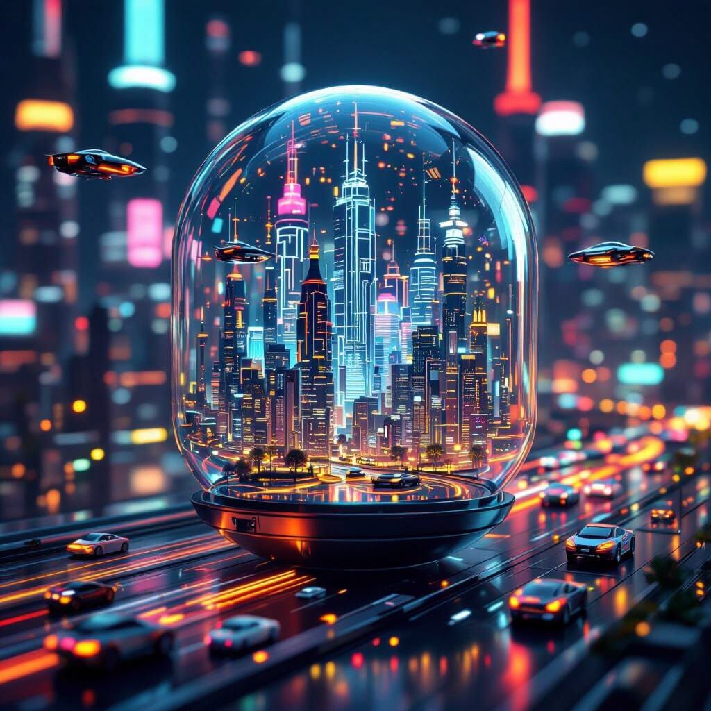 Futuristic City in Glass Capsule: Surreal 3D Render