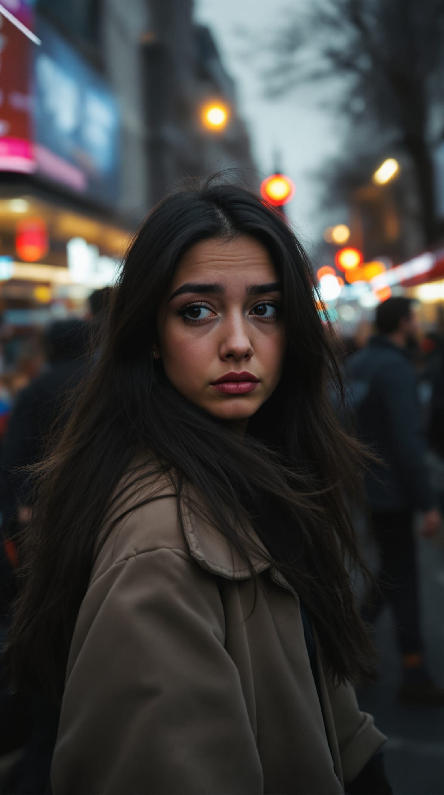 Melancholic Woman Stands Still in Fast-Paced London
