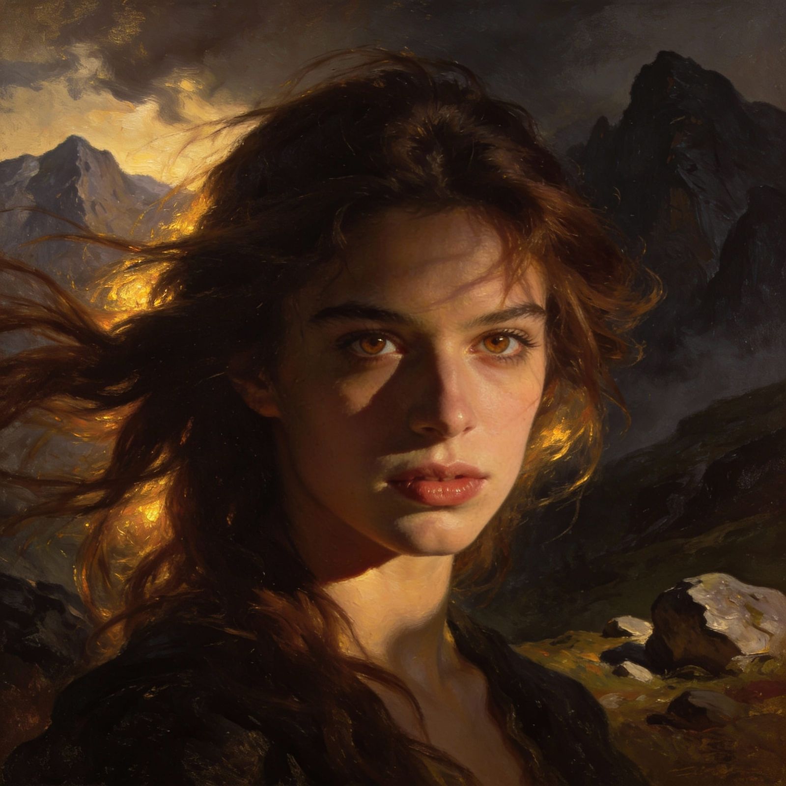 Romantic Portrait of a Determined Woman in Dramatic Light