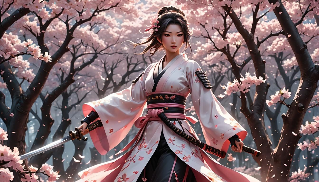 Cherry Blossom Samurai in Anime 3D Art