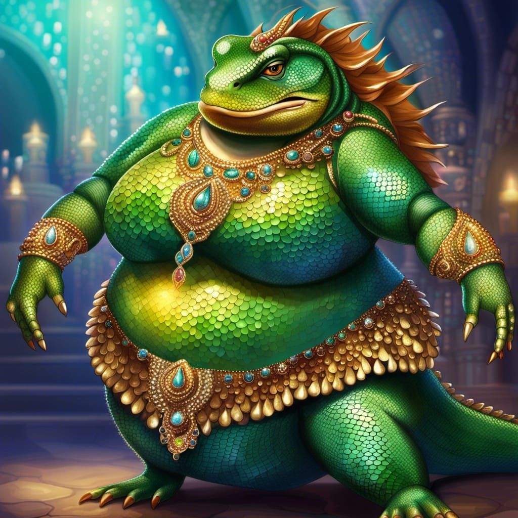Voluptuous Lizard Belly Dancer Fantasy Illustration