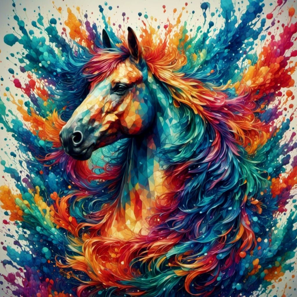 Horse in Art Nouveau Punk Style, Pixelated