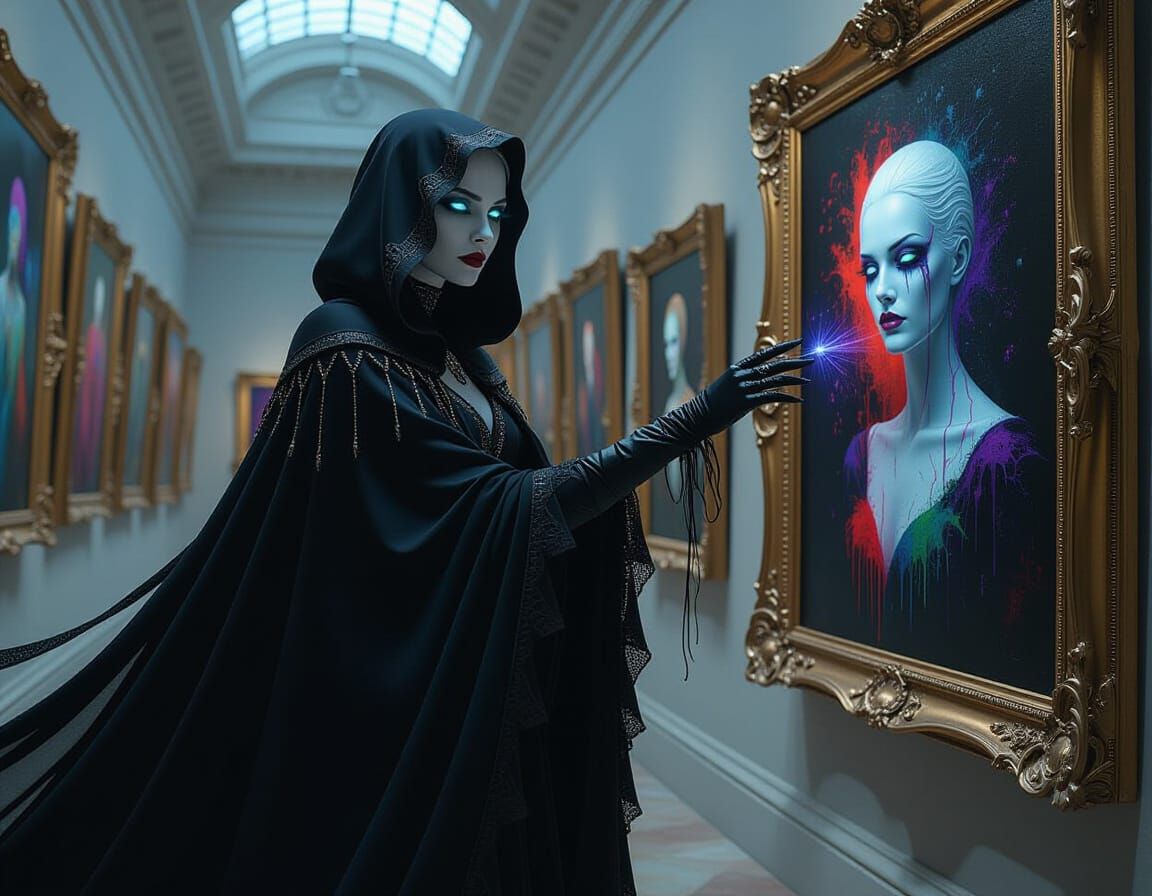 Gothic Supervillain Drains Color in Art Gallery