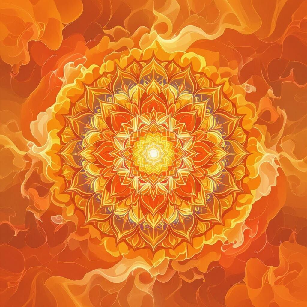 Vibrant Swadhisthana Chakra Mandala in Psychedelic Orange Hu...