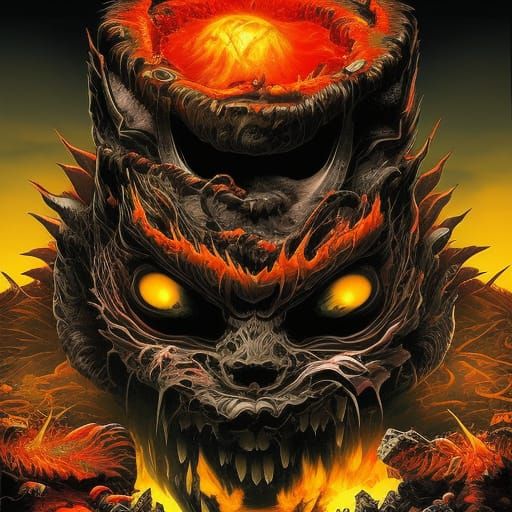 Black Rabbit, Saturn Cube, and Volcanoes in Dark Art