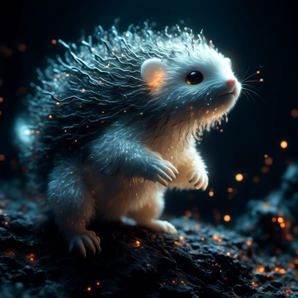 Cute Fuzzy Creature with Magic Elements and 3D Effects