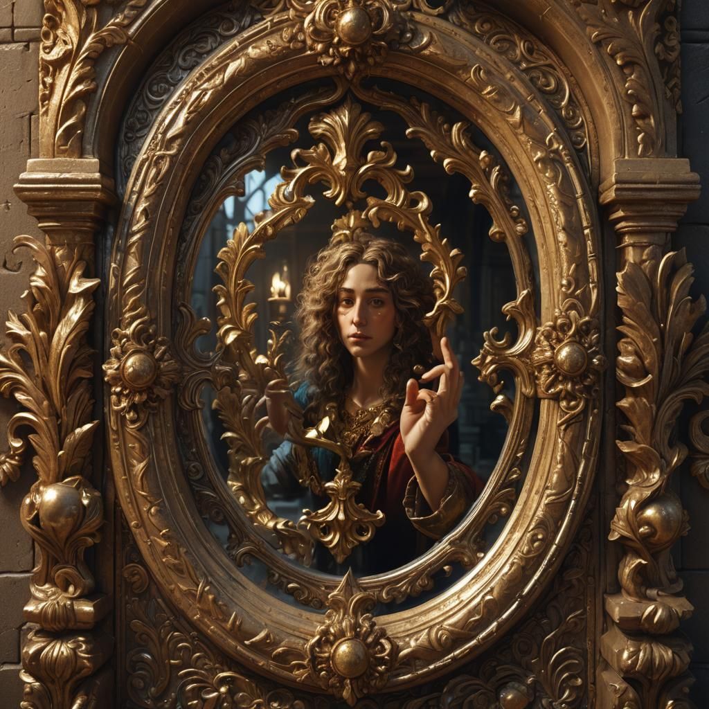 Baroque Portal Mirror with Emerging Hand