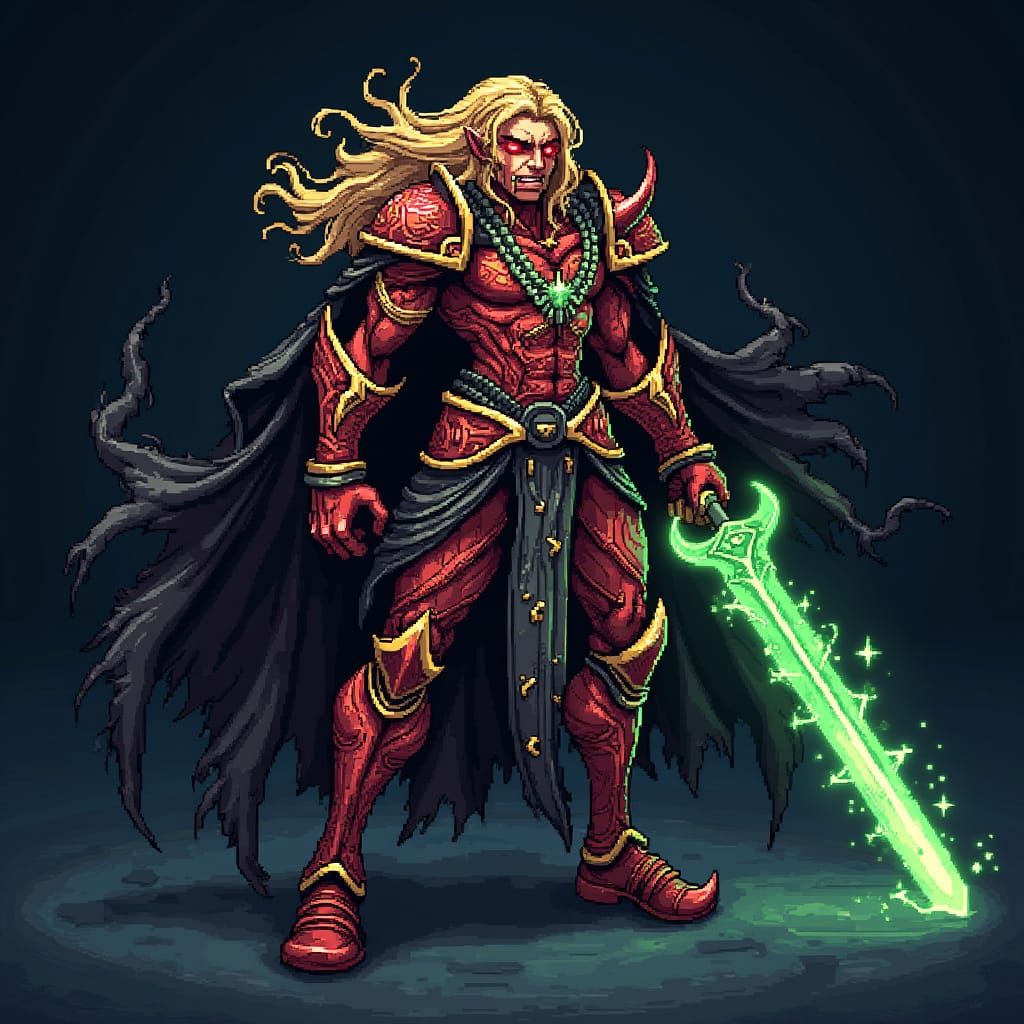 Demonic Warrior in Red and Gold Armor