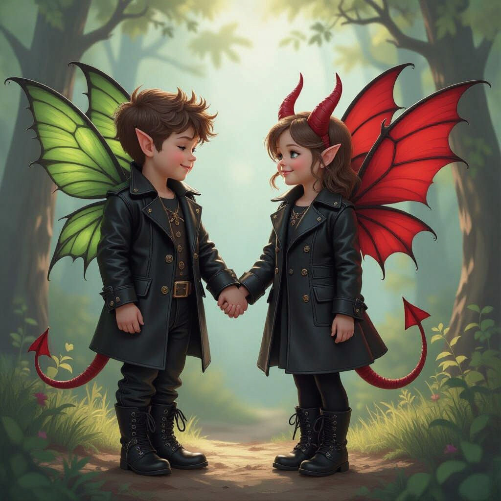 Ethereal Fantasy Fairy Boy and Demon Girl in Leather