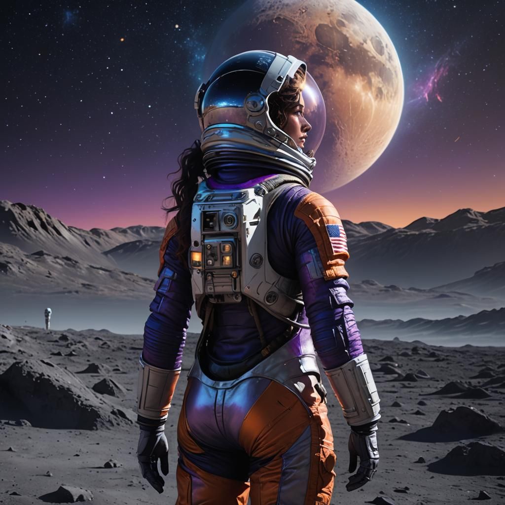 Girl on the Moon in Dreamy Sci-Fi Style