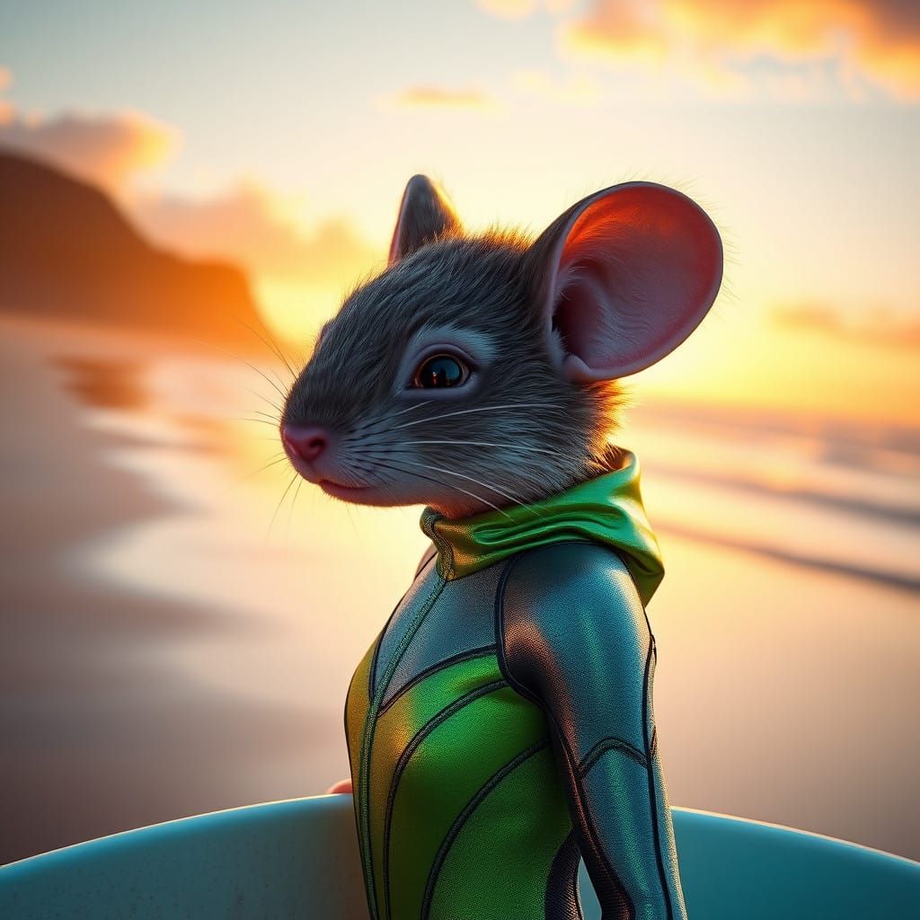 Serene Beach Goddess Mouse in Neon Wetsuit
