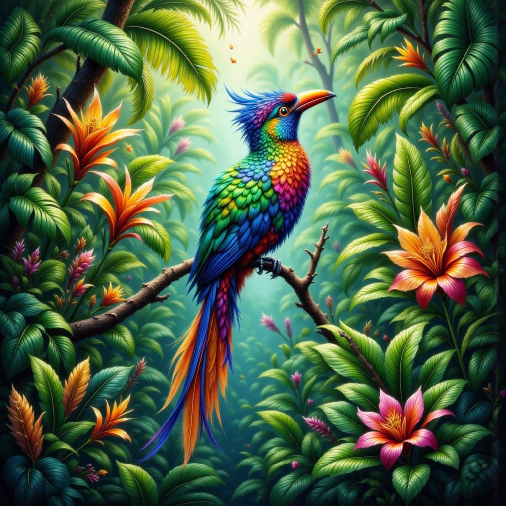 Vibrant Bird of Paradise in Lush Tropical Habitat