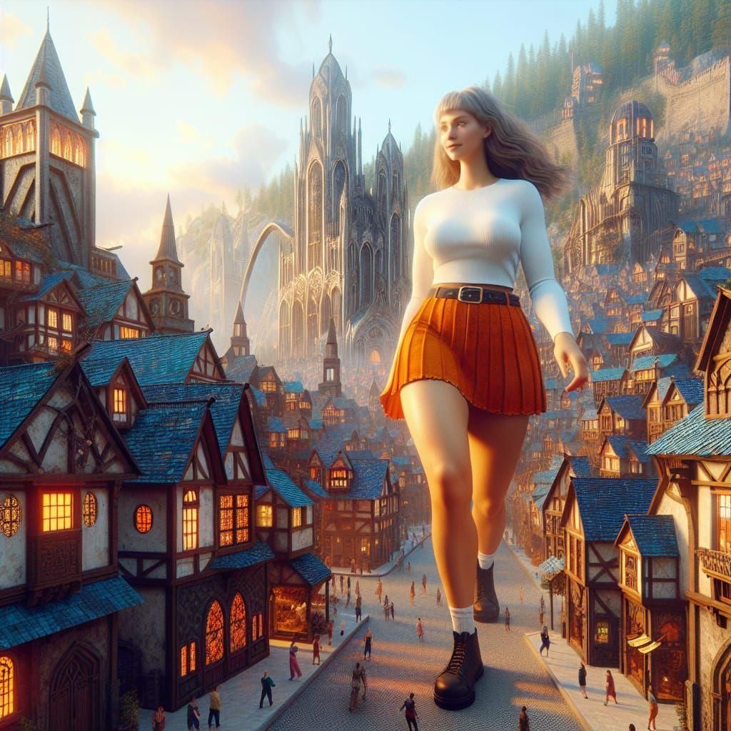 Gigantic Woman in Fantasy Town: Digital Matte Painting