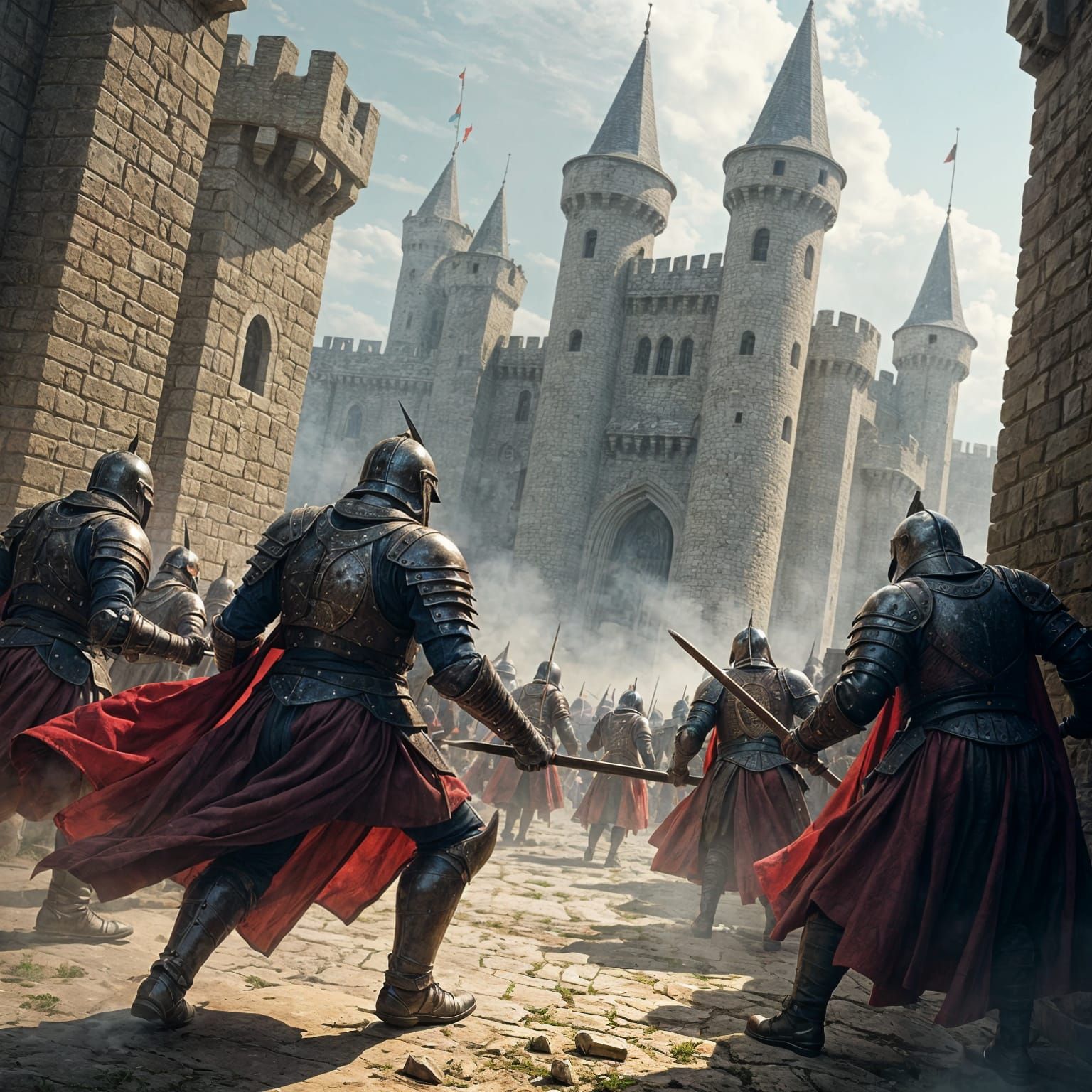Medieval Warriors Storming Castle Walls