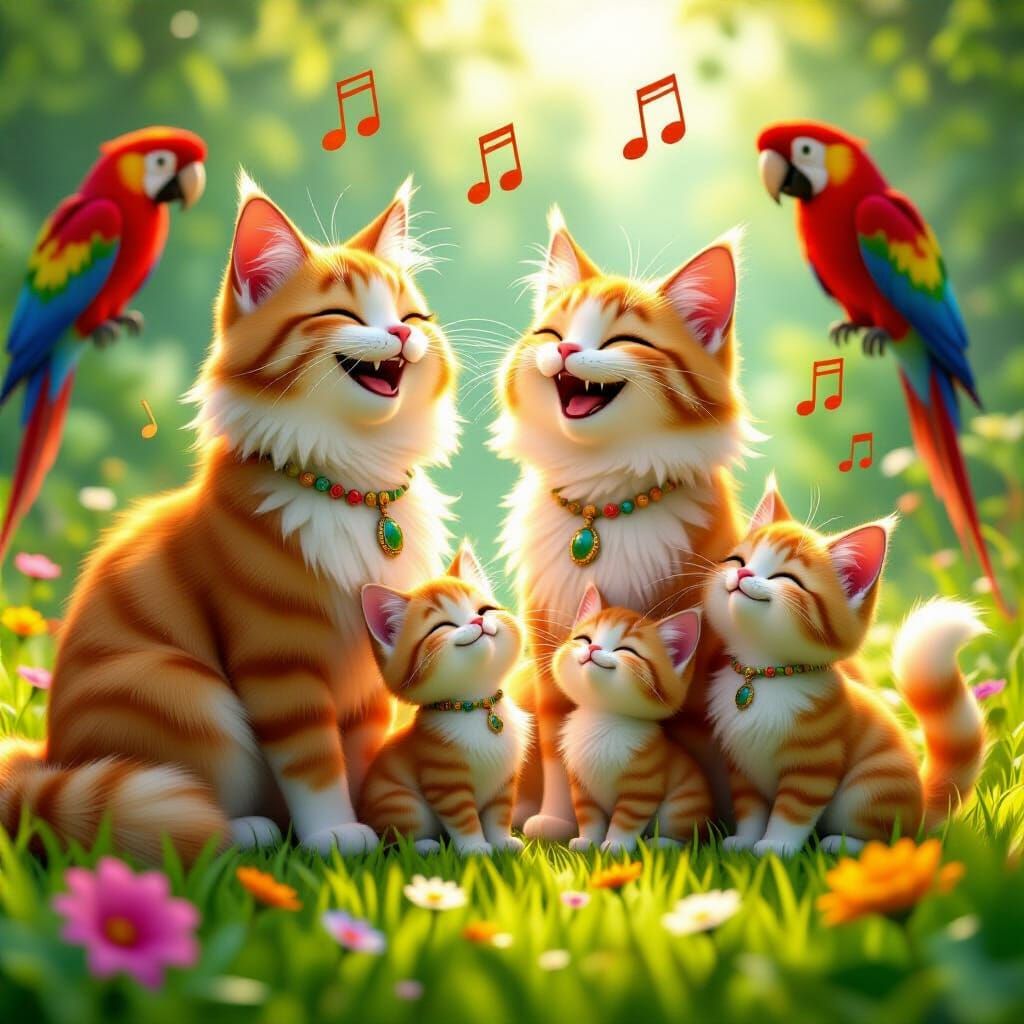 Ginger Cats Sing in Pixar-Inspired Meadow