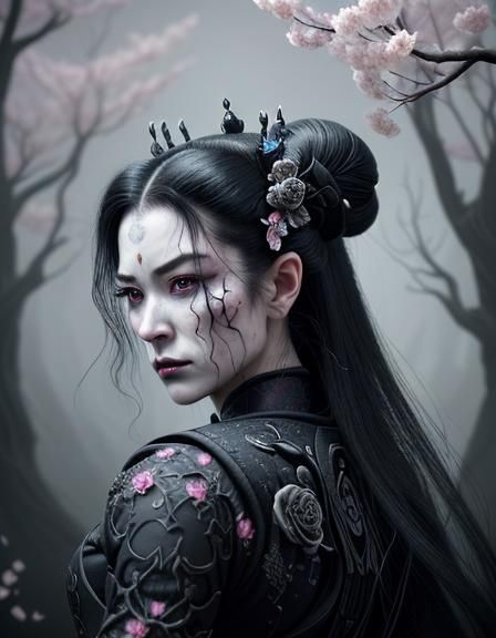 Graceful Geisha Vampire in Cybernetic Armor