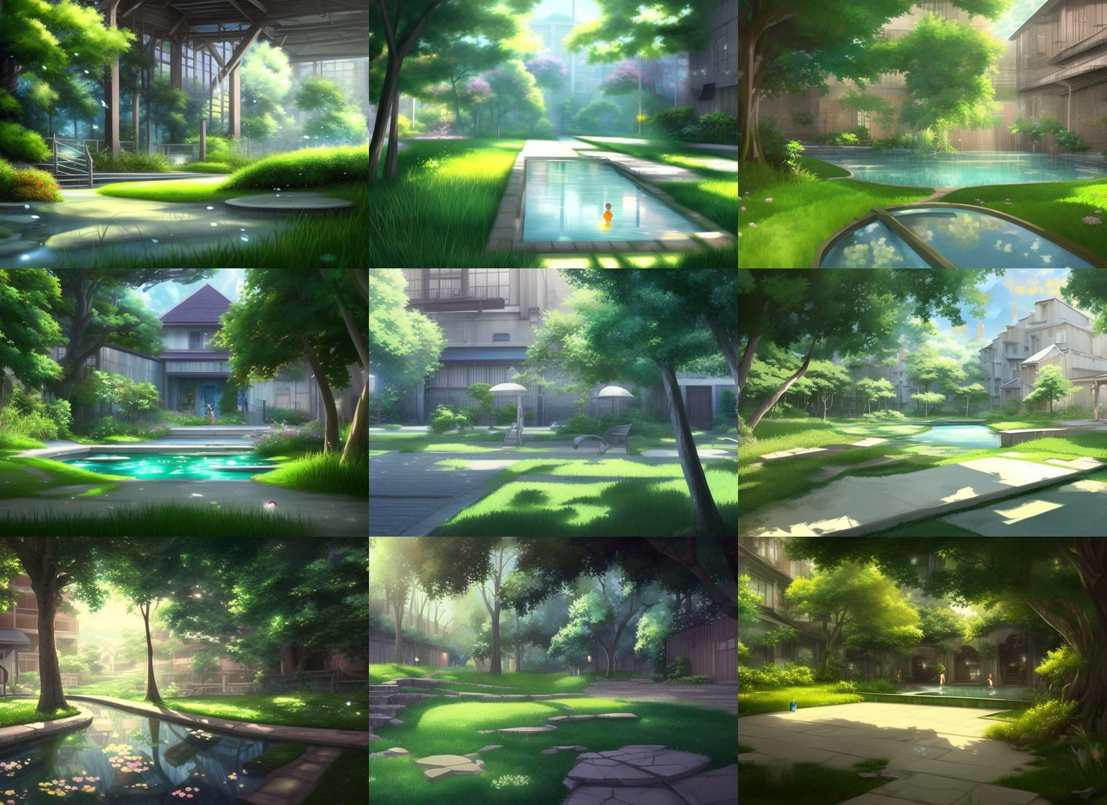 Backrooms Dreamscape: Alley and Pool Rooms in Anime Style