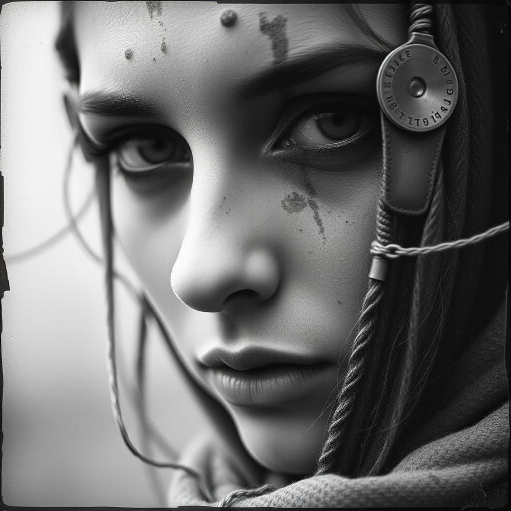 Ethereal Post-Apocalyptic Survivor in Monochromatic Hues