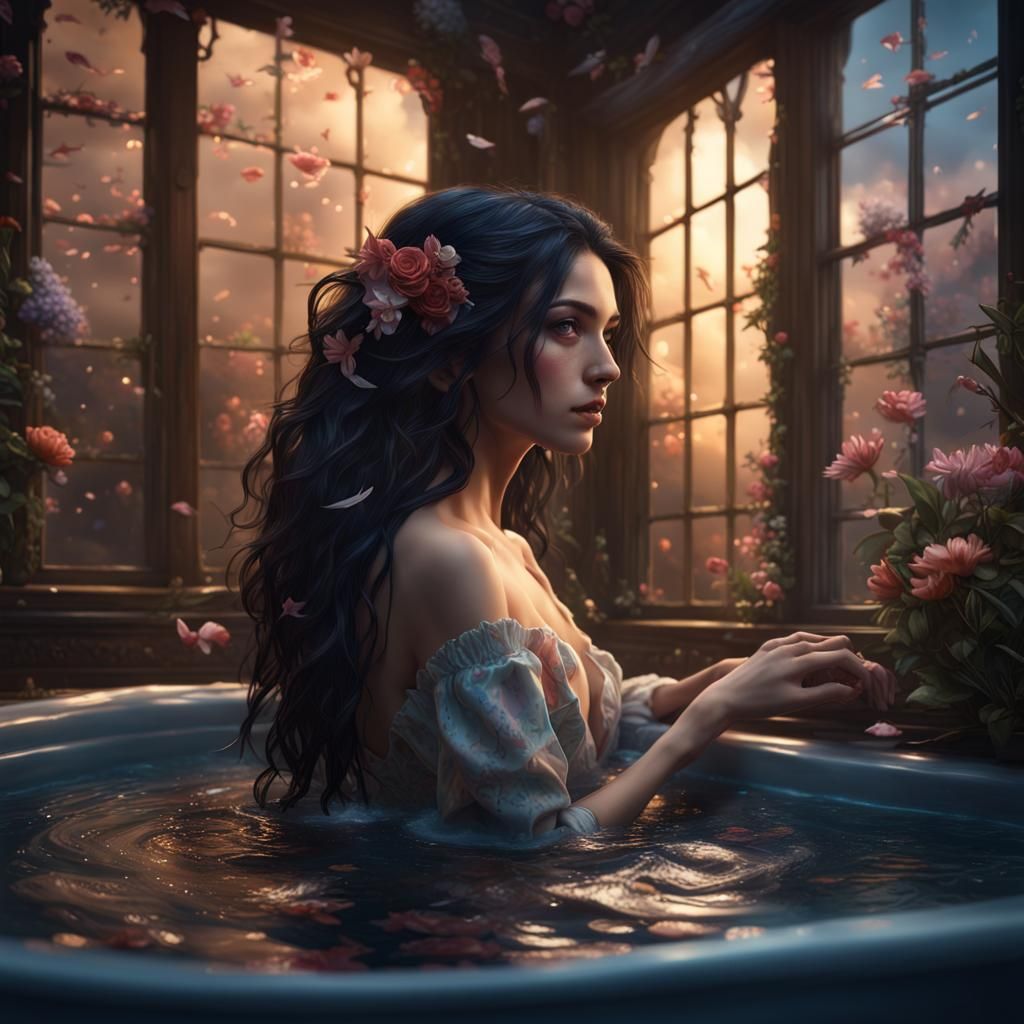 Night Bathing Beauty with Flying Fish