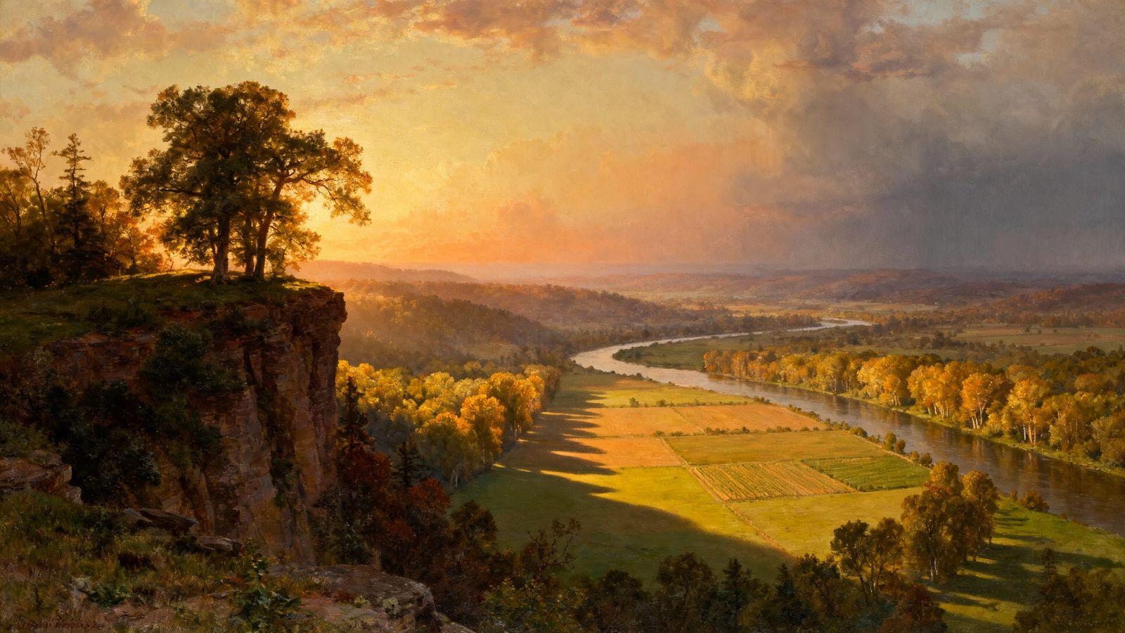 Midwestern Valley Golden Hour: Majestic River Landscape