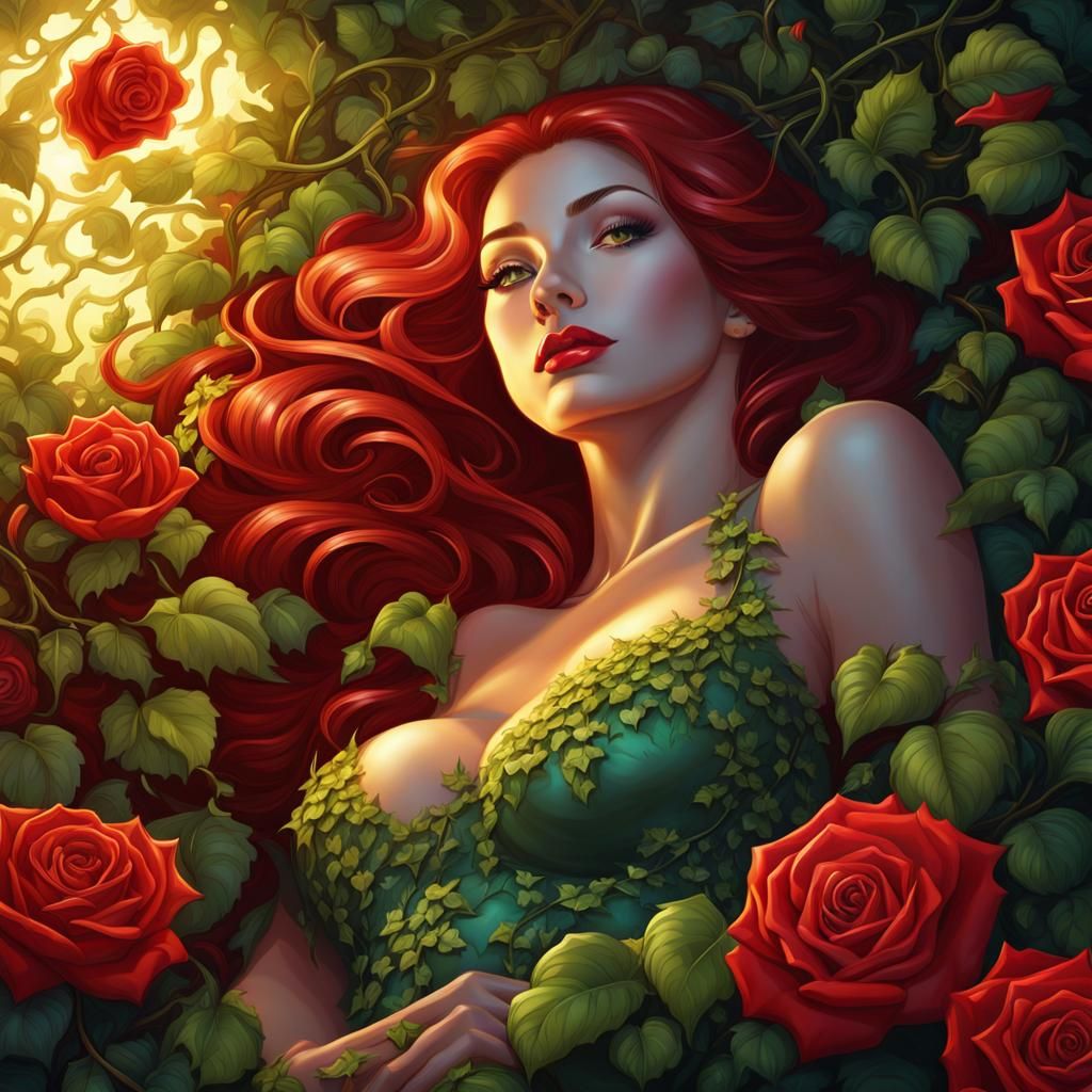 Poison Ivy in Rose Garden: Epic Villain Art