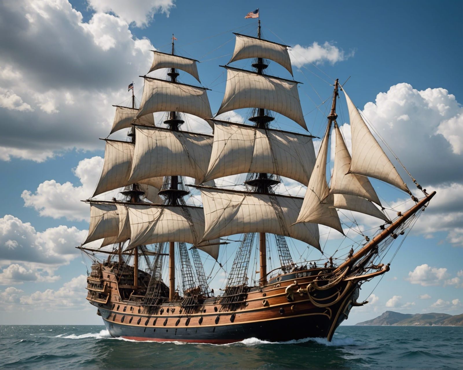 19th Century Sailing Ship on Calm Ocean