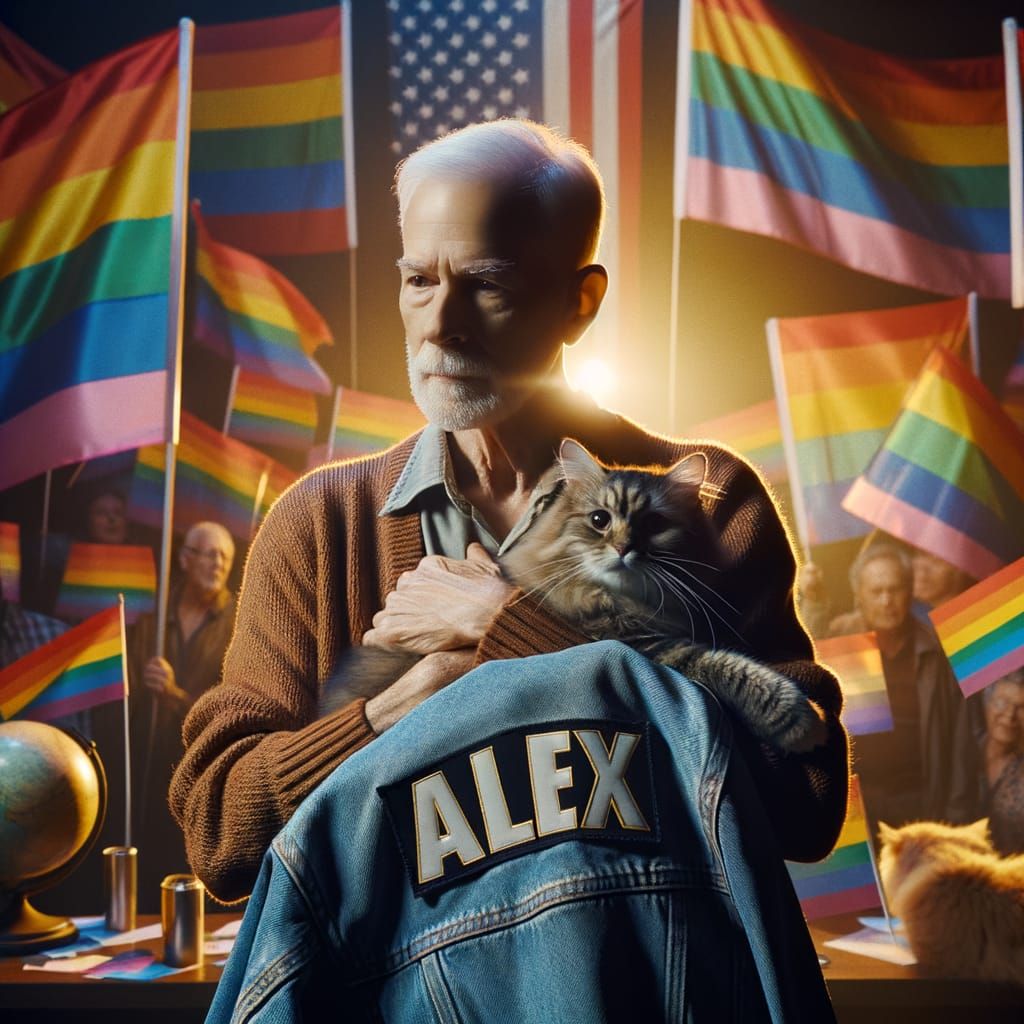 Elderly Gay Man Holds Jacket with Alex's Name, Surrounded by...
