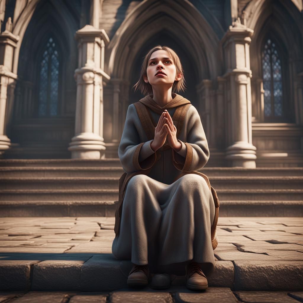 Blind Girl Begging: 3D Game Cinematic Graphics