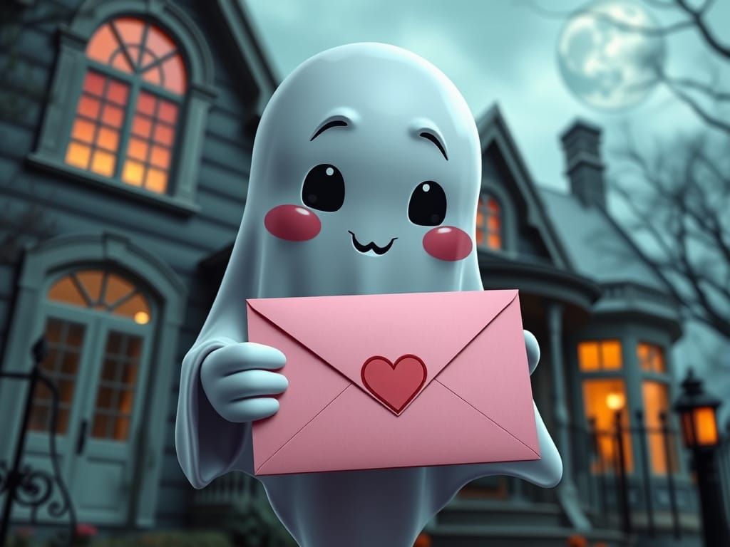Cute Ghost Offers Heart Envelope by Haunted House