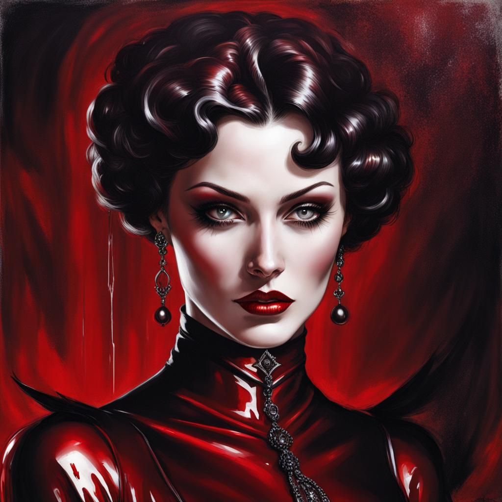 Gothic Mistress in Red Latex: 1930s Style