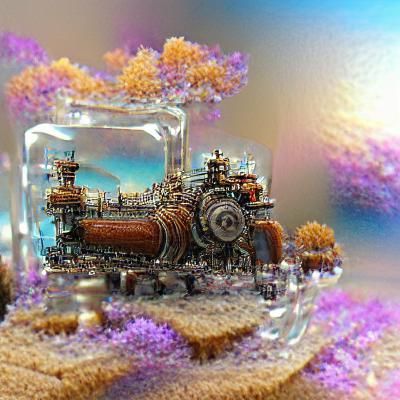 Steampunk Engine in Crystalline Landscape