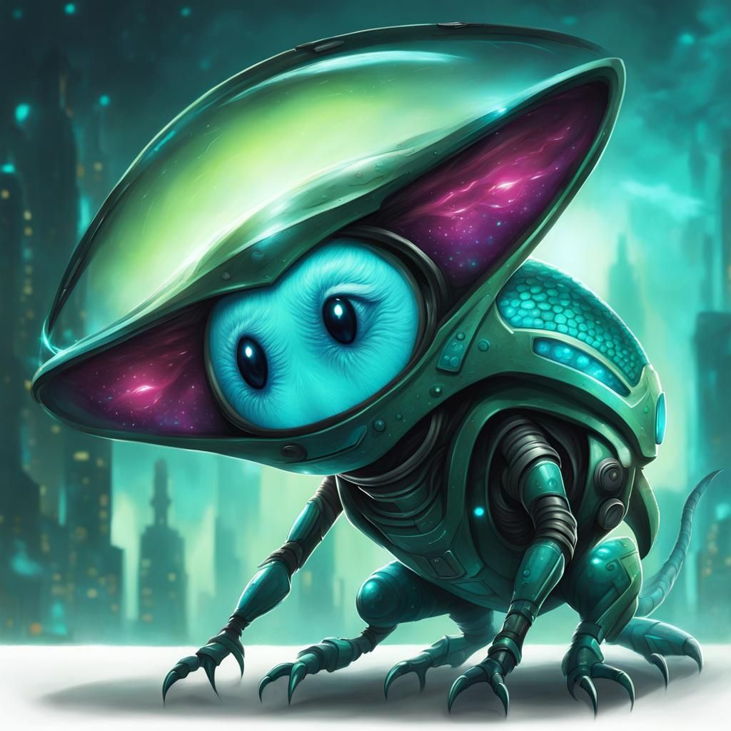 Cheerful Cyberpunk Alien Pet Illustration