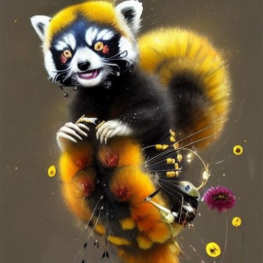 Adorable Red Panda Bee Hybrid with Flowers