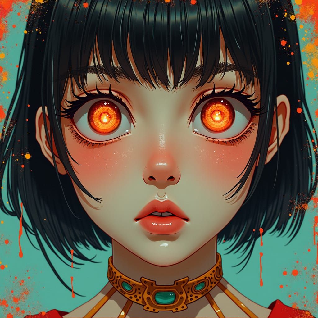 Glitchcore Girl in Anime Expressionist Style