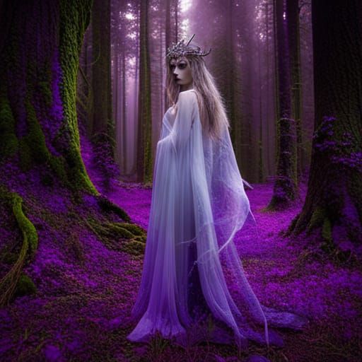 Dark Fae Goddess in Mystical Forest Fantasy Art