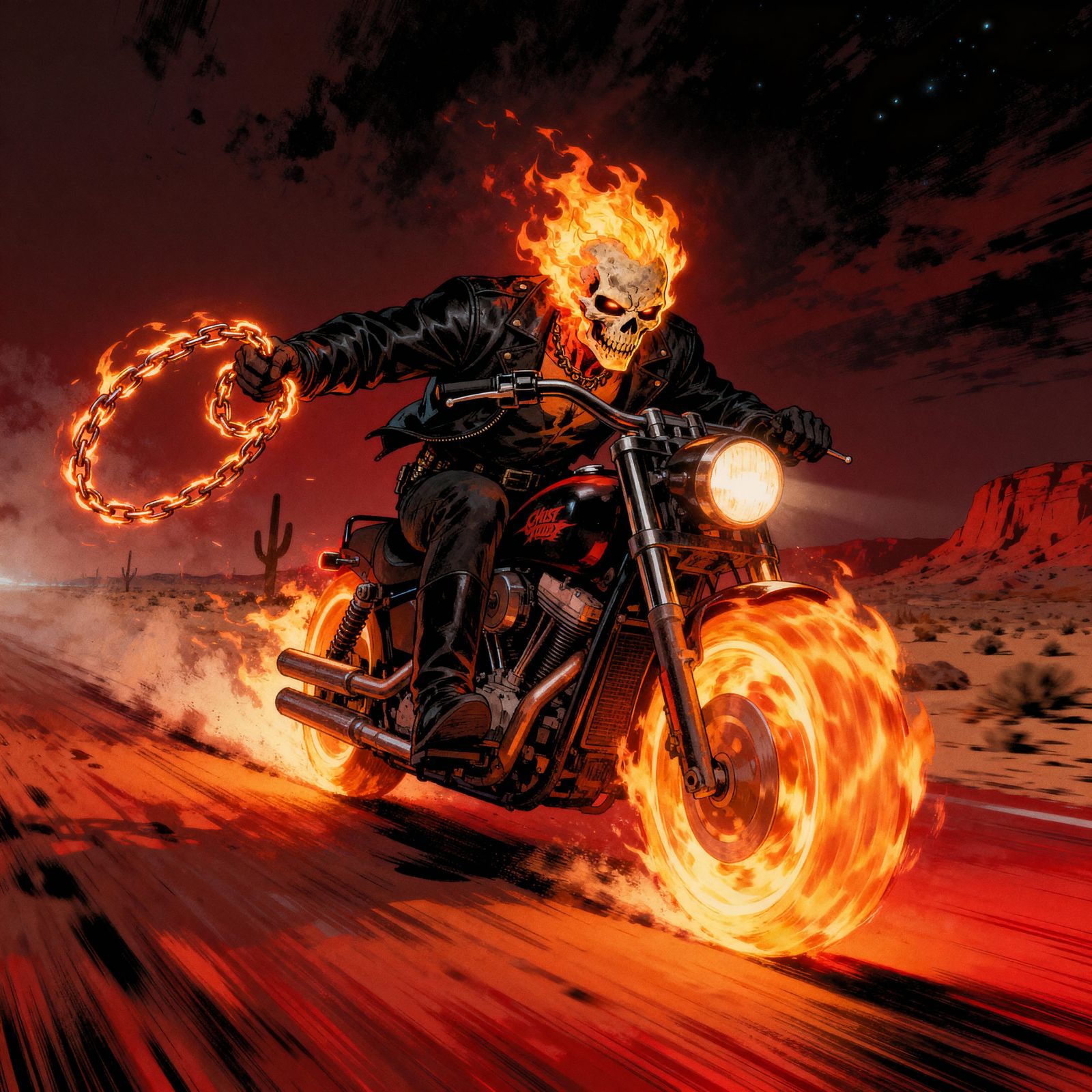 Ghost Rider in Fiery Motorcycle Action