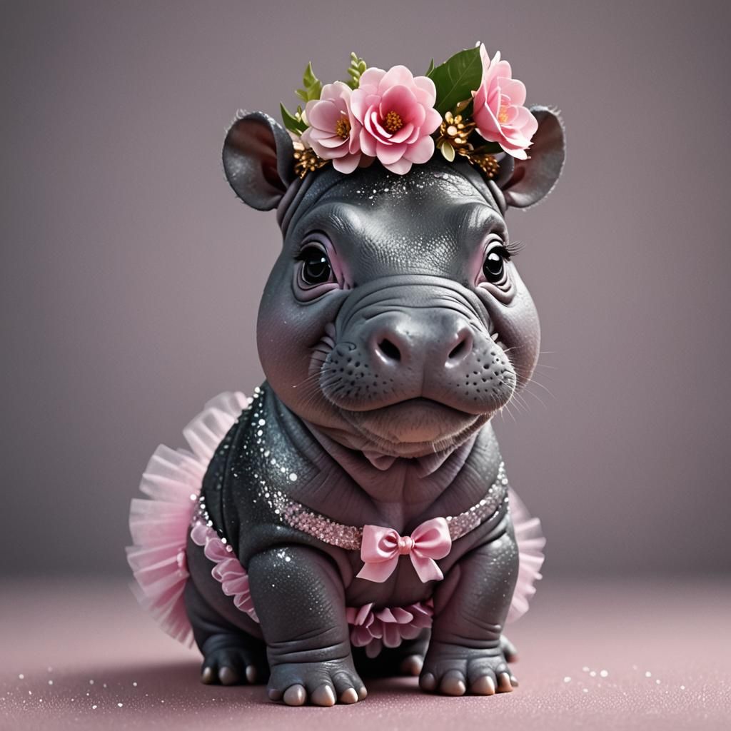 Baby Hippo in Pink Tutu: 3D Anime Art