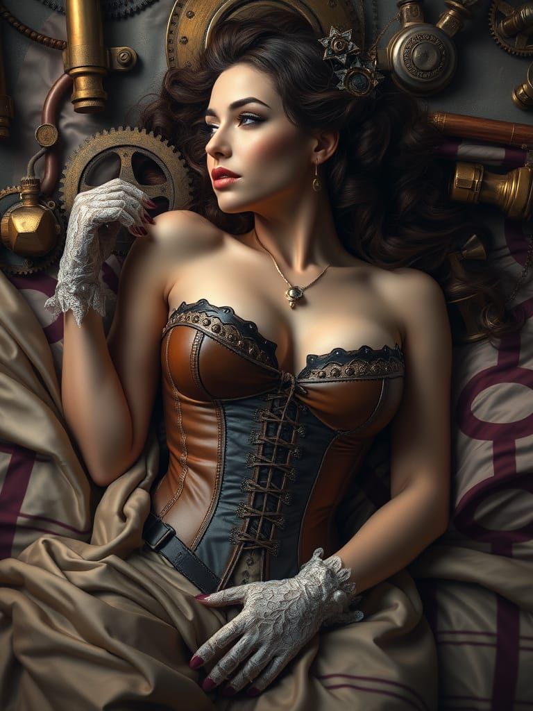 Steampunk Woman with Brass Gears as Matte Painting