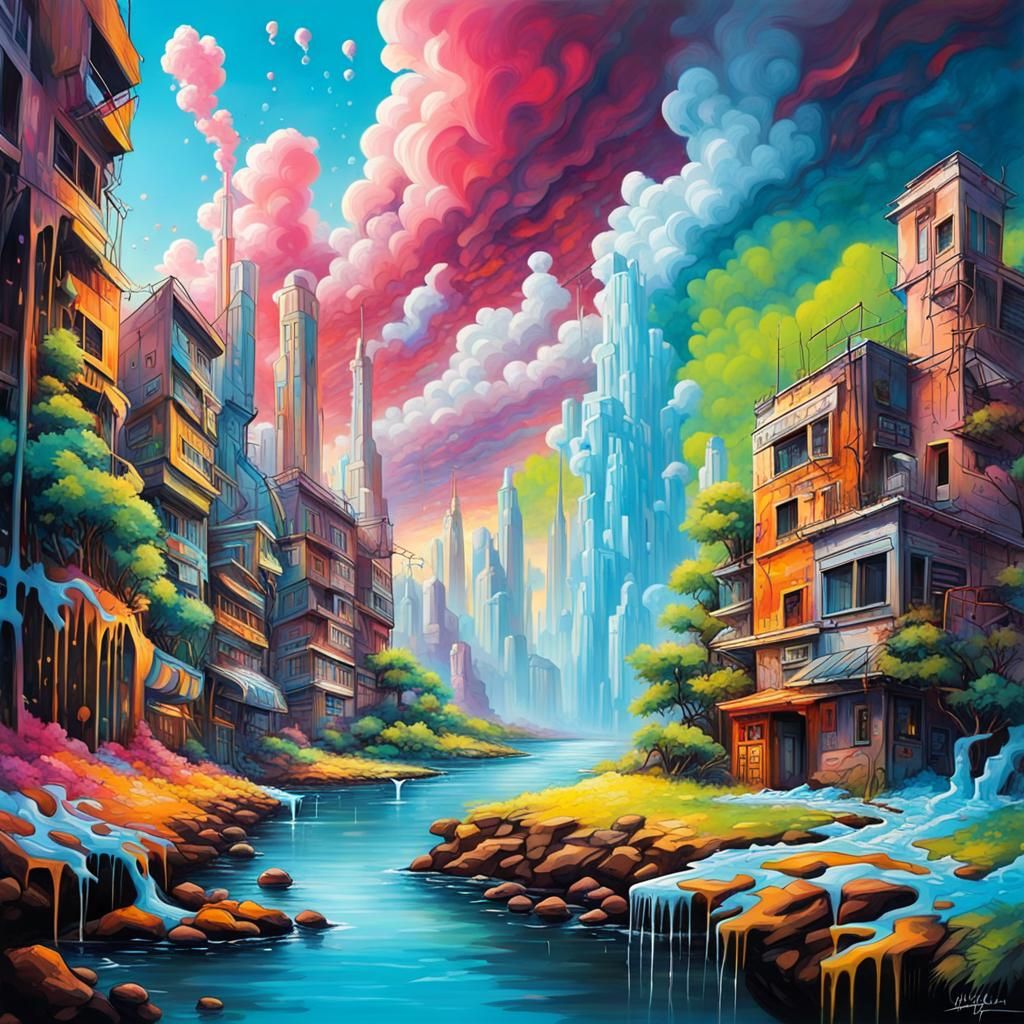 Utopian Landscape in Graffiti Splash Art Style