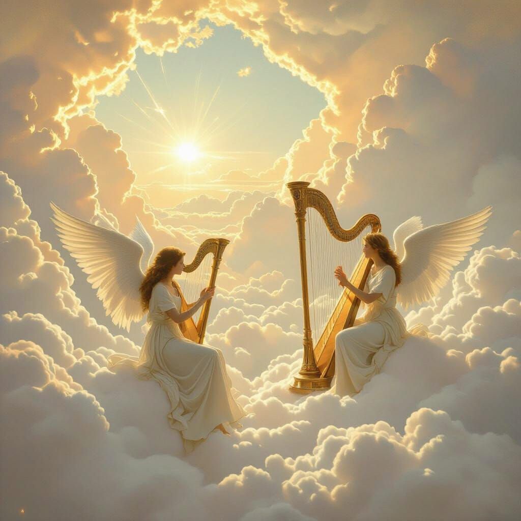 Ethereal Celestial Realm with Angels in Dreamy Light